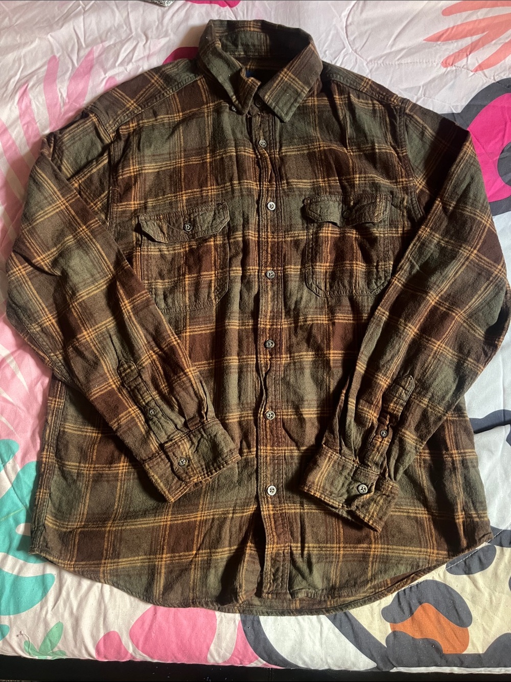 George Olive Green and Brown Plaid Lightweight Shirt Jacket